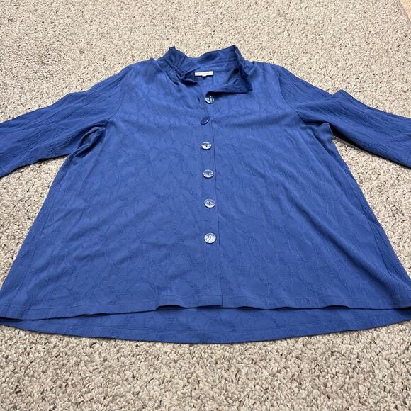 Habitat Textured Button Front Top Sz XXL Blue Casual Artsy Preppy Rayon - Picture 1 of 6